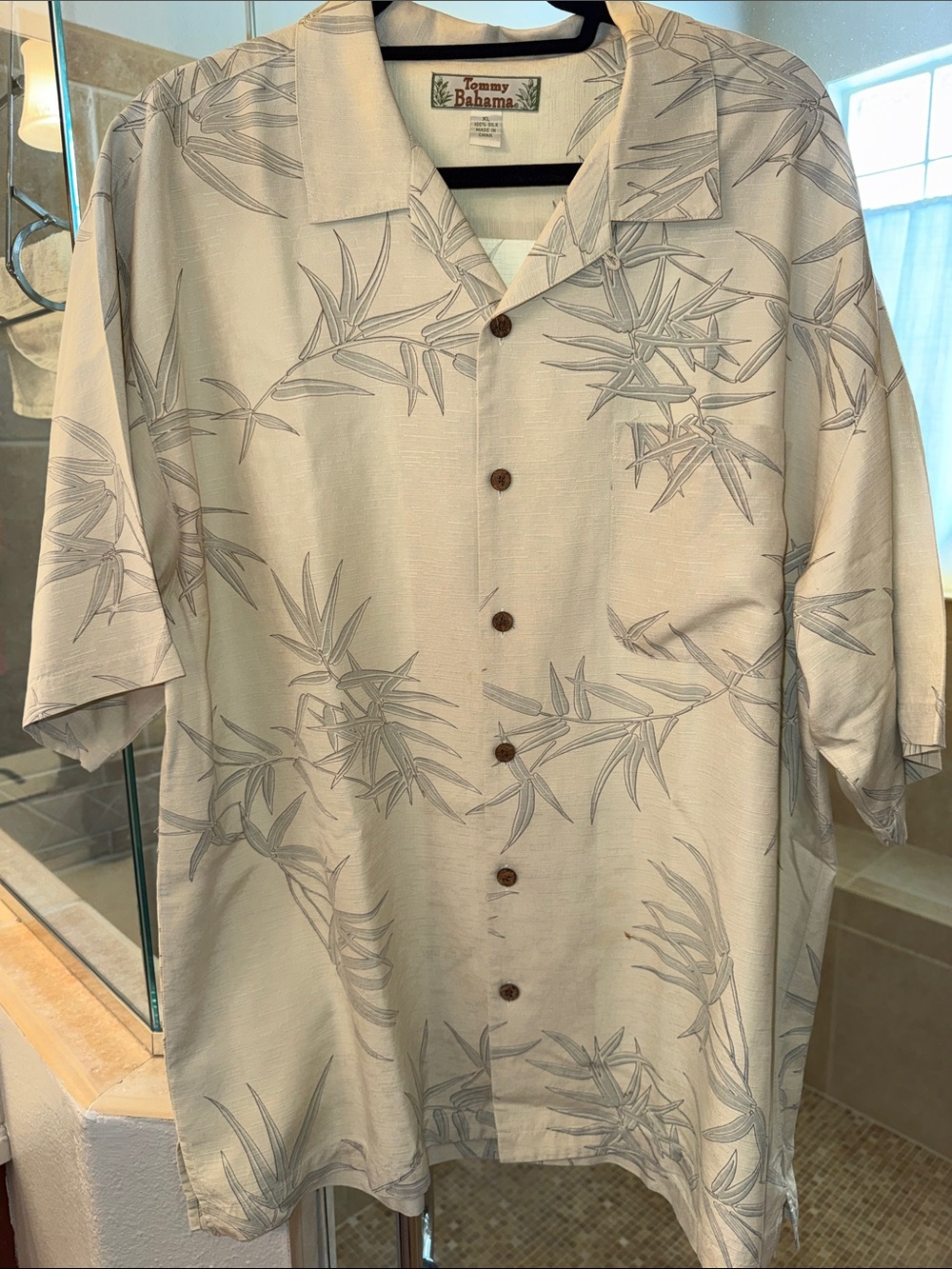 Tommy Bahama Cream Short-Sleeve Bamboo-Print Camp Shirt